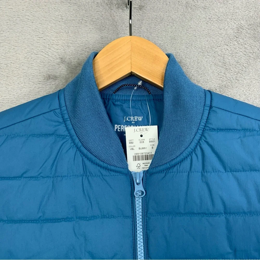 J. Crew Performance Vest Mens Small Quilted Full‎ Zip Blue. (NWT).